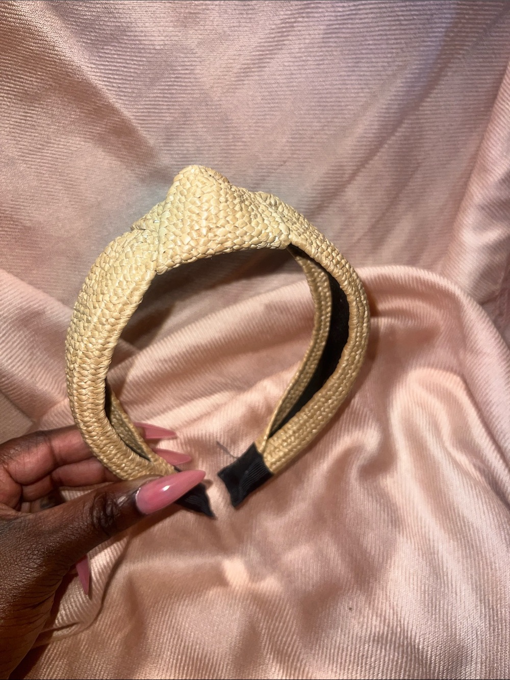 Woven Straw Knotted Headband in Natural